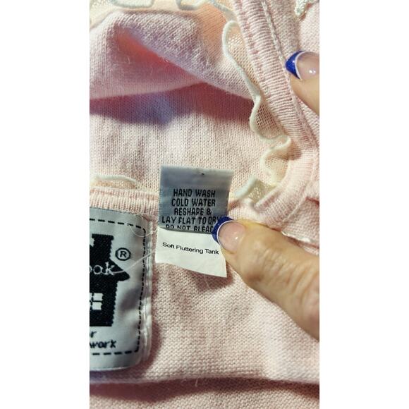 CLEARANCE Tank Sweater SZ Large Storybook Knit Chiffon Ruffle Trim Pearl Cottage - Picture 8 of 8